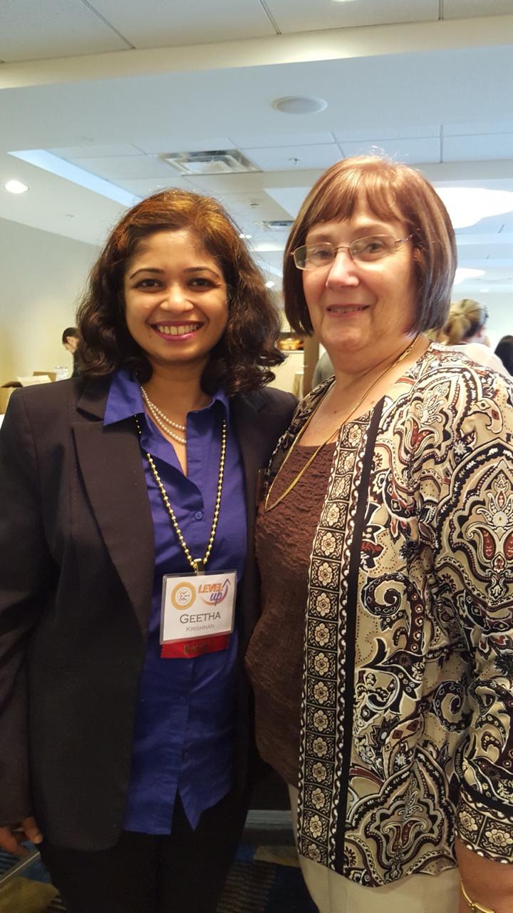 Geetha Krishnan with a fellow guest at a leadership gathering